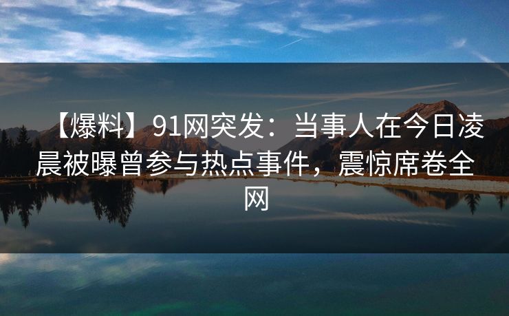 【爆料】91网突发：当事人在今日凌晨被曝曾参与热点事件，震惊席卷全网