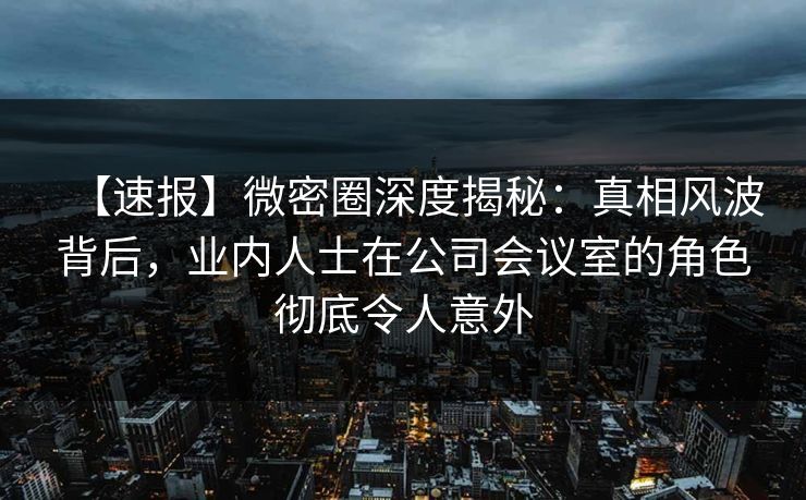 【速报】微密圈深度揭秘：真相风波背后，业内人士在公司会议室的角色彻底令人意外