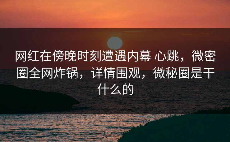 网红在傍晚时刻遭遇内幕 心跳，微密圈全网炸锅，详情围观，微秘圈是干什么的