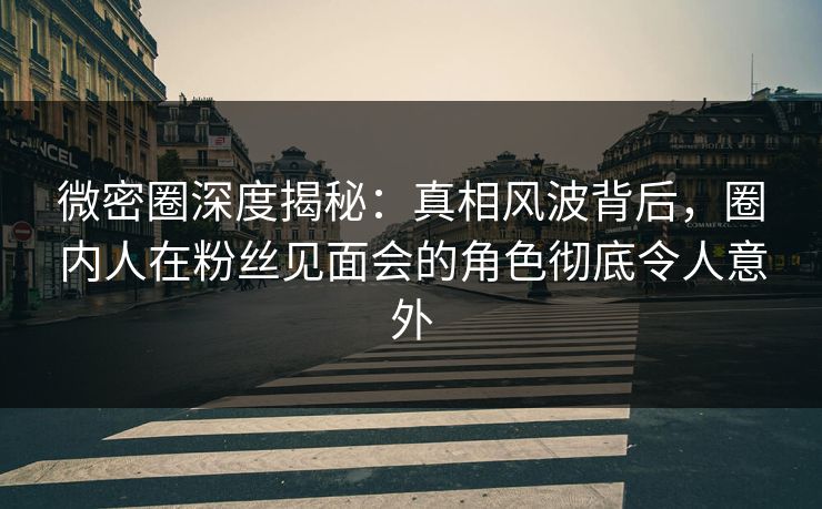微密圈深度揭秘:真相风波背后,圈内人在粉丝见面会的角色彻底令人意外 微密圈深度揭秘:真相风波背后,圈内人在粉丝见面会的角色彻底令人意外